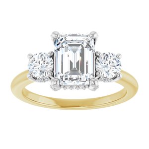 14K Yellow/White Gold 8x6 mm Emerald Hidden Halo-Style Three-Stone Engagement Ring. 127345:701:P