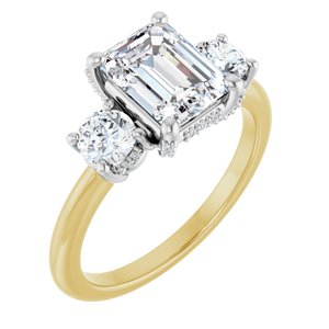 14K Yellow/White Gold 8x6 mm Emerald Hidden Halo-Style Three-Stone Engagement Ring. 127345:701:P