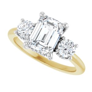 14K Yellow/White Gold 8x6 mm Emerald Three-Stone Hidden Halo-Style Engagement Ring. 127345:701:P