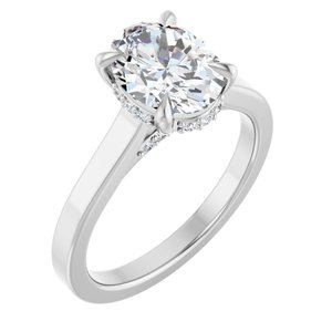 14K White Gold 9x7 mm Oval Hidden Halo-Style Engagement Ring. 127239:195:P