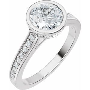 14K White Gold 6.5 mm Round 1/4 CTW Diamond Bezel-Set Hidden Halo-Style Accented Engagement Ring. 689519:601:P