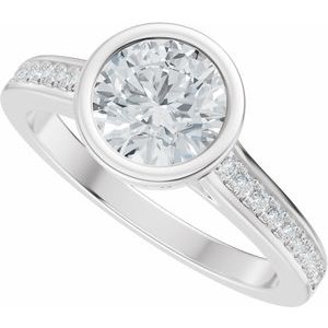 14K White Gold 6.5 mm Round 1/4 CTW Diamond Bezel-Set Hidden Halo-Style Accented Engagement Ring. 689519:601:P