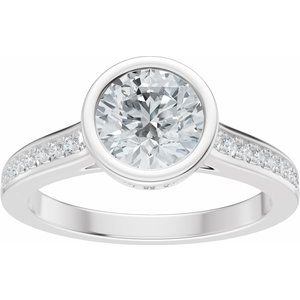 14K White Gold 6.5 mm Round 1/4 CTW Diamond Bezel-Set Hidden Halo-Style Accented Engagement Ring. 689519:601:P