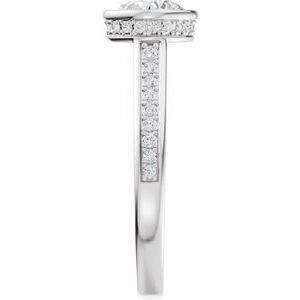 14K White Gold 6.5 mm Round 1/4 CTW Diamond Bezel-Set Hidden Halo-Style Accented Engagement Ring. 689519:601:P