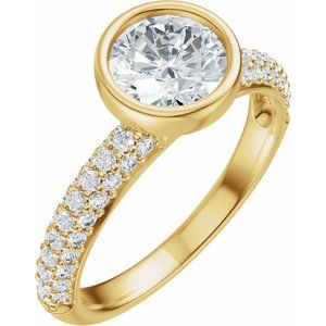 14K Yellow Gold 6.5 mm Round 1/2 CTW Diamond Bezel-Set Accented Engagement Ring. 689525:600:P