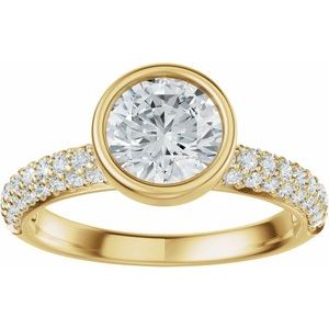 14K Yellow Gold 6.5 mm Round 1/2 CTW Diamond Bezel-Set Accented Engagement Ring. 689525:600:P