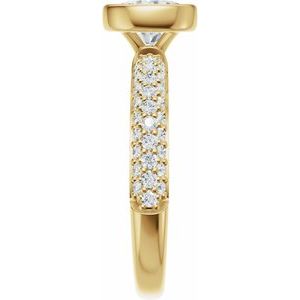 14K Yellow Gold 6.5 mm Round 1/2 CTW Diamond Bezel-Set Accented Engagement Ring. 689525:600:P