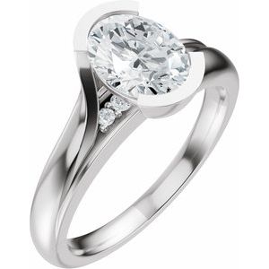 14K White Gold 8x6 mm Oval .07 CTW Diamond Haf-Bezel Accented Engagement Ring. 689526:610:P