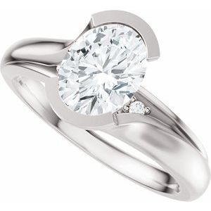 14K White Gold 8x6 mm Oval .07 CTW Diamond Haf-Bezel Accented Engagement Ring. 689526:610:P