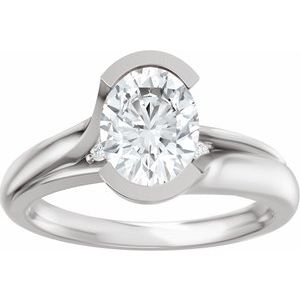 14K White Gold 8x6 mm Oval .07 CTW Diamond Haf-Bezel Accented Engagement Ring. 689526:610:P