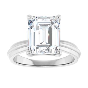 14K White Gold 10x8 mm Emerald Solitaire Engagement Ring. 127313:1502:P