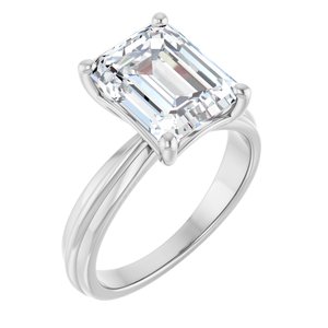 14K White Gold 10x8 mm Emerald Solitaire Engagement Ring. 127313:1502:P