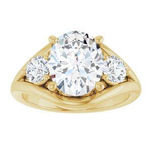 14K Yellow Gold 10x8 mm Oval Three-Stone Engagement Ring. 127294:1365:P