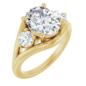 14K Yellow Gold 10x8 mm Oval Three-Stone Engagement Ring. 127294:1365:P