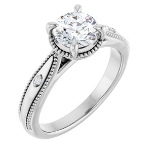 14K White Gold 6.5 mm Round .0075 CTW Diamond Halo-Style Accented Engagement Ring. 127435:128:P