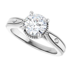 14K White Gold 6.5 mm Round .0075 CTW Diamond Halo-Style Accented Engagement Ring. 127435:128:P
