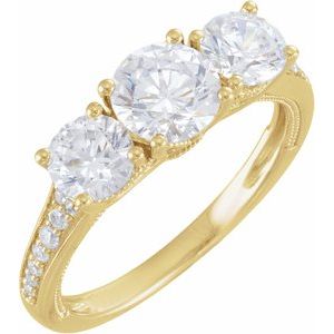 14K Yellow Gold 6.5 mm Round 1/8 CTW Diamond Three-Stone Accented Engagement Ring. 689587:602:P