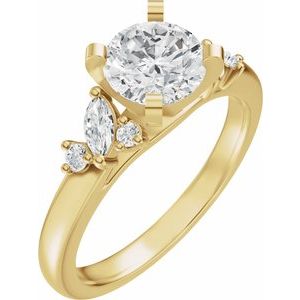 14K Yellow Gold 6.5 mm Round 1/4 CTW Diamond Accented Engagement Ring. 689646:600:P
