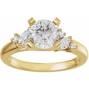 14K Yellow Gold 6.5 mm Round 1/4 CTW Diamond Accented Engagement Ring. 689646:600:P