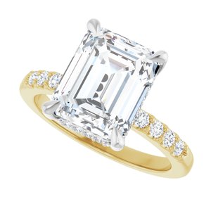 14K Yellow/White Gold 10x8 mm Emerald Hidden Halo-Style Accented Engagement Ring. 127319:2655:P