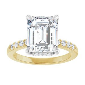 14K Yellow/White Gold 10x8 mm Emerald Hidden Halo-Style Accented Engagement Ring. 127319:2655:P
