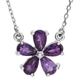 14K White Gold Natural Amethyst Flower 16" Necklace