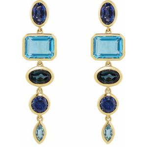14K Yellow Gold Lab-Grown Blue Sapphire & Natural London Blue Topaz Dangle Earrings