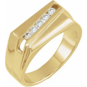 14K Yellow Gold 2.4 mm Round 5-Stone Men's Band. 9595:149781:P