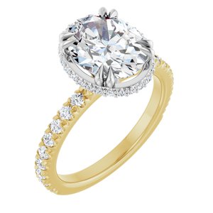 14K Yellow/White Gold 10x8 mm Oval Hidden Halo-Style Accented Engagement Ring. 127376:3430:P