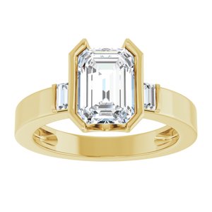14K Yellow Gold 8.5x6 mm Emerald .08 CTW Diamond Half Bezel-Set Three-Stone Engagement Ring 127463:123:P