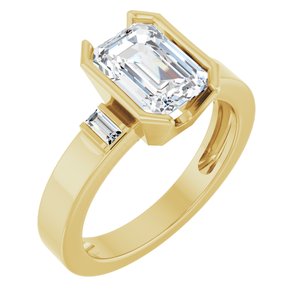 14K Yellow Gold 8.5x6 mm Emerald .08 CTW Diamond Half Bezel-Set Three-Stone Engagement Ring 127463:123:P