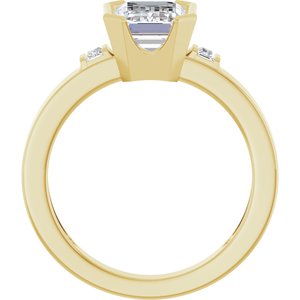 14K Yellow Gold 8.5x6 mm Emerald .08 CTW Diamond Half Bezel-Set Three-Stone Engagement Ring 127463:123:P