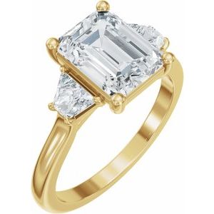 14K Yellow Gold 8.5 x 6.5 mm Emerald Three-Stone Engagement Ring 689665:LG709:P