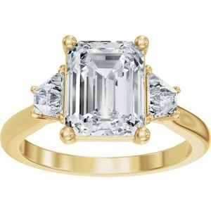14K Yellow Gold 8.5 x 6.5 mm Emerald Three-Stone Engagement Ring 689665:LG709:P