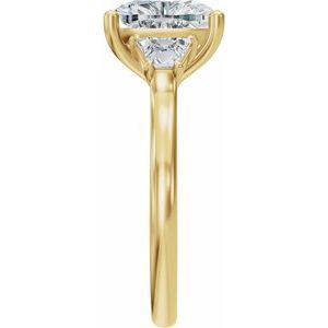 14K Yellow Gold 9 x 7 mm Elongated Cushion 1/3 Diamond Three-Stone Engagement Ring. 689665:LG703:P