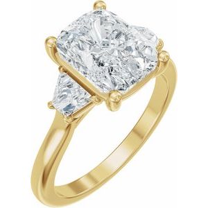 14K Yellow Gold 9 x 7 mm Elongated Cushion 1/3 Diamond Three-Stone Engagement Ring. 689665:LG703:P