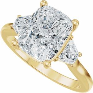 14K Yellow Gold 9 x 7 mm Elongated Cushion 1/3 Diamond Three-Stone Engagement Ring. 689665:LG703:P