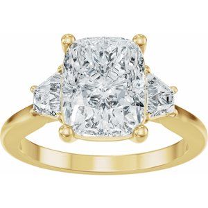 14K Yellow Gold 9 x 7 mm Elongated Cushion 1/3 Diamond Three-Stone Engagement Ring. 689665:LG703:P