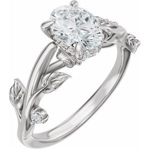 14K White Gold 7x5 mm Oval 1/6 CTW Diamond Hidden Halo-Style Floral Engagement Ring. 689660:625:P