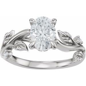 14K White Gold 7x5 mm Oval 1/6 CTW Diamond Hidden Halo-Style Floral Engagement Ring. 689660:625:P