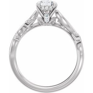 14K White Gold 7x5 mm Oval 1/6 CTW Diamond Hidden Halo-Style Floral Engagement Ring. 689660:625:P