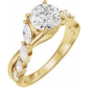 14K Yellow Gold 6.5 mm Round 1/2 CTW Diamond Accented Engagement Ring. 689661:624:P