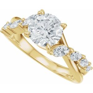 14K Yellow Gold 6.5 mm Round 1/2 CTW Diamond Accented Engagement Ring. 689661:624:P