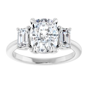 Sterling Silver 9x7 mm Elongated Cushion Three-Stone Engagement Ring. 127354:1336:P