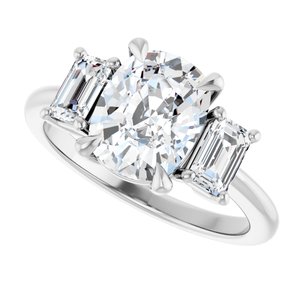 Sterling Silver 9x7 mm Elongated Cushion Three-Stone Engagement Ring. 127354:1336:P