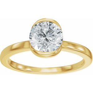 14K Yellow Gold 6.5 mm Round Half Bezel-Set Solitaire Engagement Ring. 689670:600:P