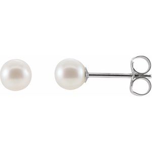 14K White Gold Cultured White Freshwater Pearl Earrings. 1605:102:P