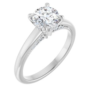 14K White Gold 6.5 mm Round Hidden Halo-Style Accented Engagement Ring. 127371:2235:P
