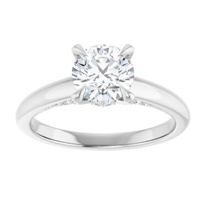 14K White Gold 6.5 mm Round Hidden Halo-Style Accented Engagement Ring. 127371:2235:P