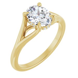 14K Yellow Gold 8x6 mm Oval Hidden Halo-Style Accented Engagement Ring. 127393:2041:P